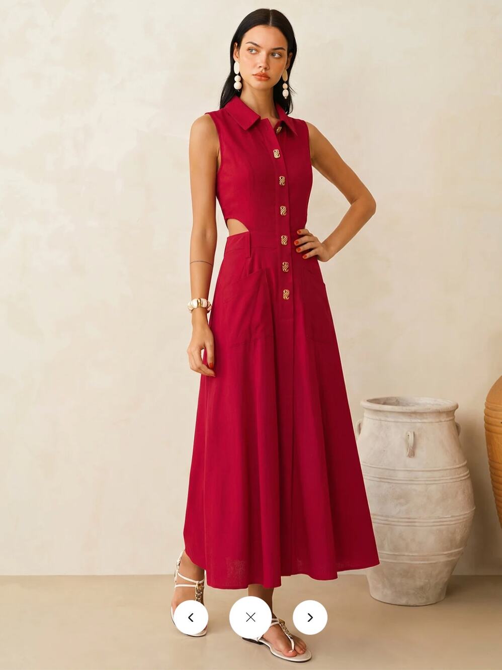 NWT Commense Cotton Linen Sleeveless Cutout Maxi Dress Sz M